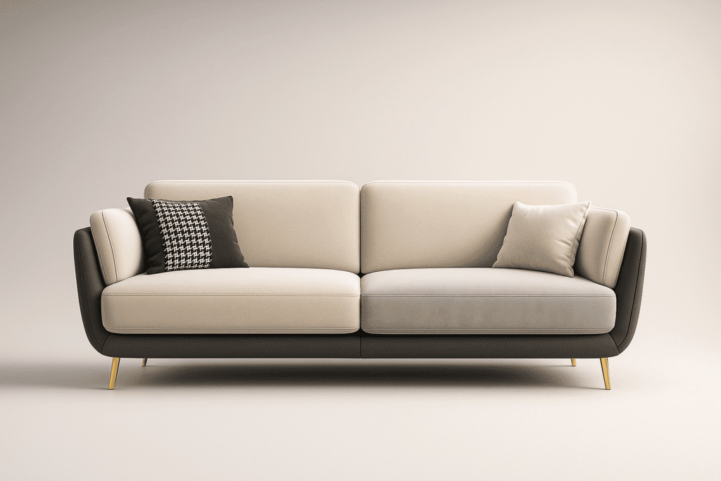 Milano sofa in off white upholstery with golden legs