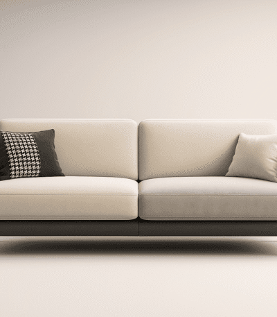 Milano sofa in off white upholstery with golden legs