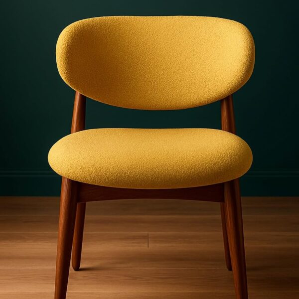 BOSQUE Butter Chair – Mid-century modern yellow lounge chair with upholstered seat and wooden legs