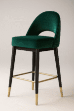 Forest chair by BOSQUE featuring rich green velvet upholstery, matte black legs with gold detailing, and a sleek modern silhouette — perfect for refined contemporary spaces.