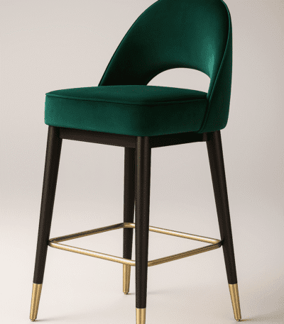 Forest chair by BOSQUE featuring rich green velvet upholstery, matte black legs with gold detailing, and a sleek modern silhouette — perfect for refined contemporary spaces.