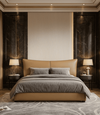 Bellagio Upholstered Bed | Luxury Beige Headboard by BOSQUE