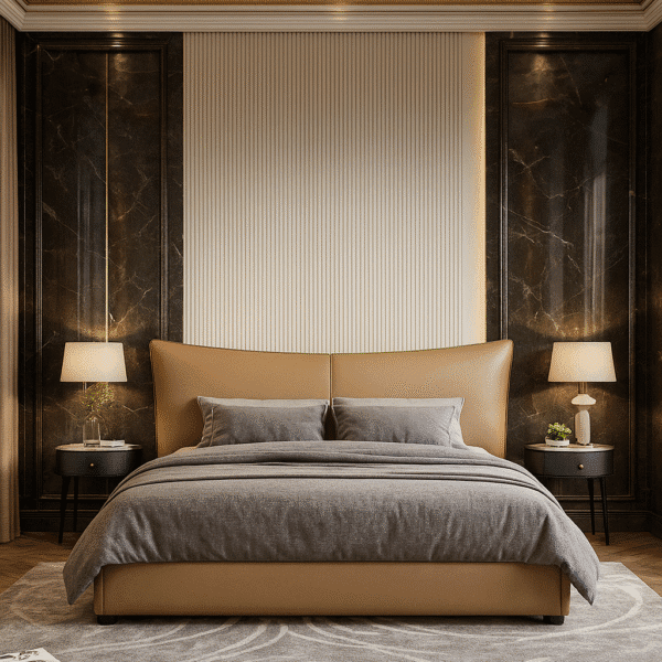 Bellagio Upholstered Bed | Luxury Beige Headboard by BOSQUE