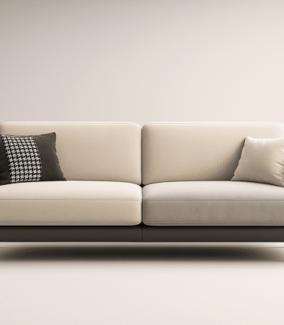 Milano sofa in off white upholstery with golden legs
