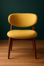 BOSQUE Butter Chair – Mid-century modern yellow lounge chair with upholstered seat and wooden legs